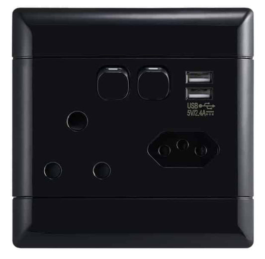 NUR Black Single Socket + Euro + USB 4x4