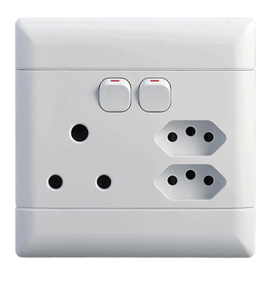 NUR White Single Switch Socket + Euro 4x4